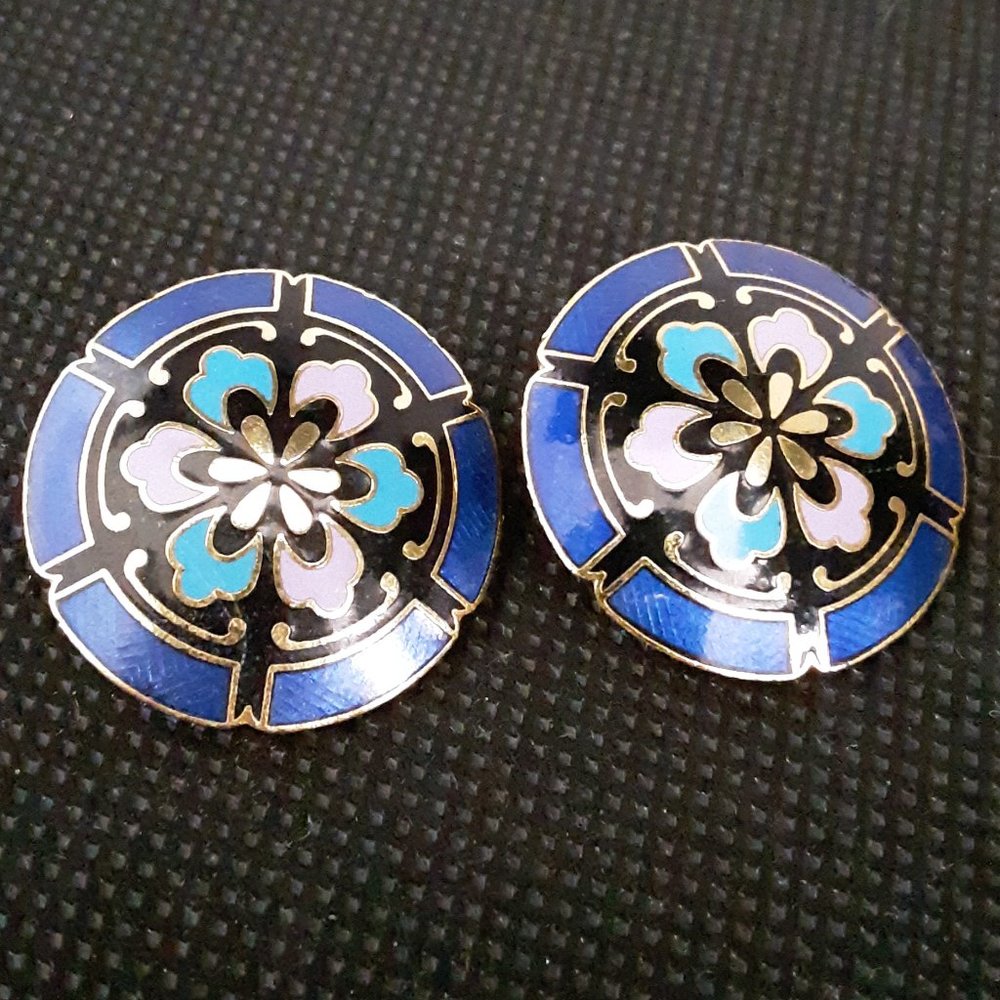 Cloisonne Enamel Button Earrings